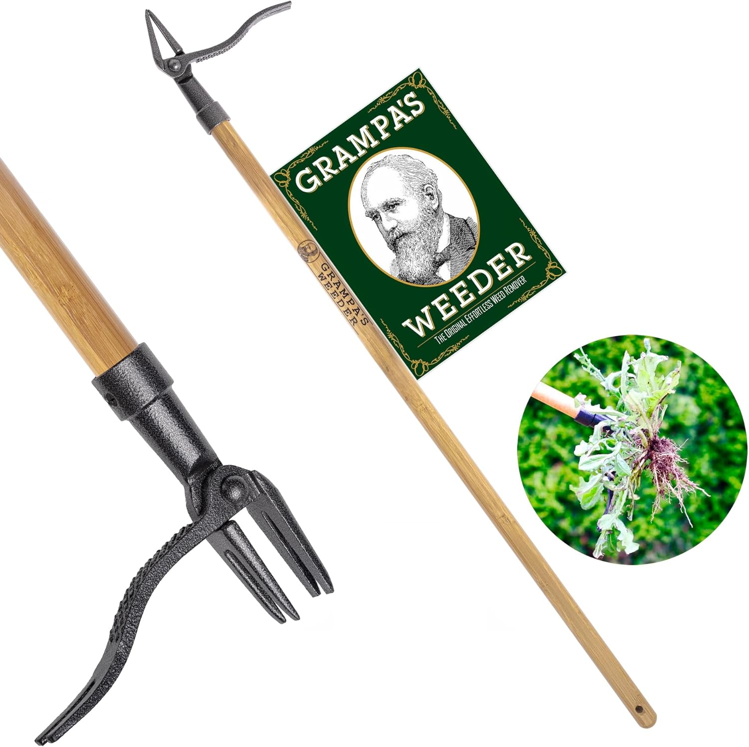 Grampa's Weeder - The Original Stand Up Weed Puller Tool with Long Handle - Made with Real Bamboo & 4-Claw Steel Head Design - Easily Remove Weeds ...