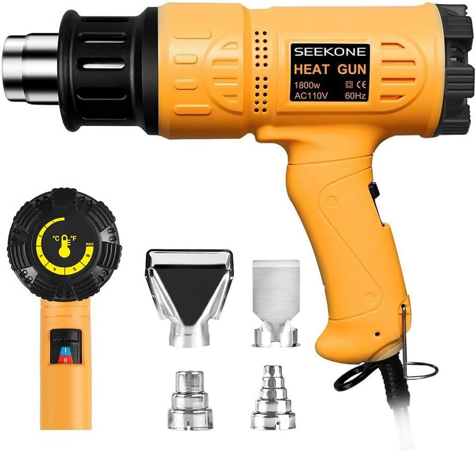 SEEKONE Heat Gun 1800W 122℉-1202℉（50℃- 650℃）Fast Heating Heavy Duty Hot Air Gun Kit Variable Temperature Control Overheat Protection with 4 Nozzles...